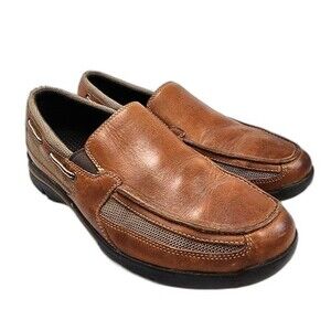 Rockport K62616 Gravelton Brown Leather & Canvas Men's Deck/Boat Shoes Size 10W